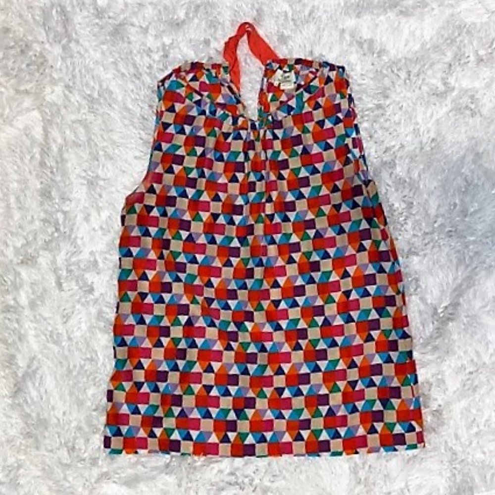 Kate Spade Selena Silk Top Multi Color Pueblo Tile Geometric Print Medium